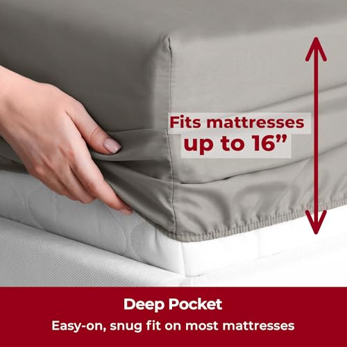 Image of Mellanni Split King Sheets Set - 5 PC Iconic Collection Bedding | Hotel Luxury, Extra Soft, Cooling Bed Sheets - Wrinkle, Fade, Stain Resistant (Split King, Taupe)