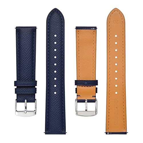 Bisonstrap Texture Leather Watch Straps For Women And Men, Watch Replacement Bands With Quick Release, 20Mm, Dark Blue, Silver Buckle #TOP2