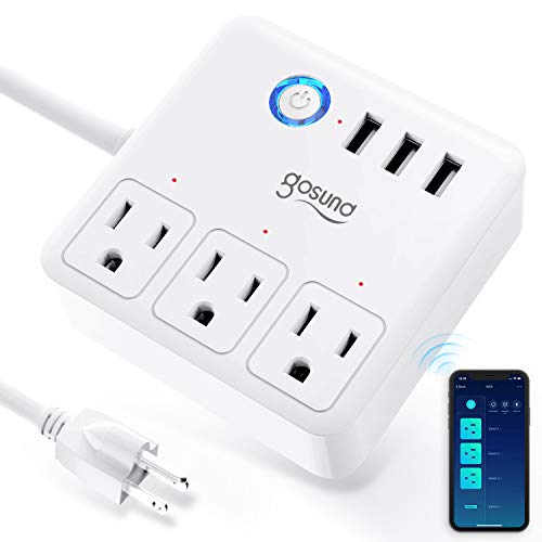 Gosund Smart Power Strip Works with Alexa/Google Home, Smart Plugs WiFi Surge Protector Multi Outlet Extender, 10A 3 USB/Charging Ports for Home Office Desk Tablets, 4ft Extension Cord, White