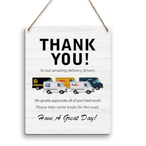 KWGLRIIM Thank You Delivery Driver Sign 8 x 10 Truck Driver Appreciation Decorations Snack Wooden Wall Hanging Signs for Front Door Porch - A03