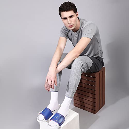 Image of CHUPPS X Mi Official Sliders White & Royal Blue Drift Orthopedic Slippers | Soft Footpharma Footbed | Breathable Ventilation Holes | Lightweight Flip Flops | Anti-Skid Chappals for Everyday For Mens