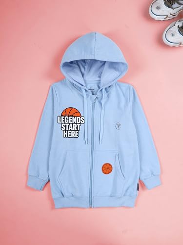 Image of KiddoPanti Boys Solid Cotton Full Sleeve Zip-Up Front Open Hooded Sweatshirt