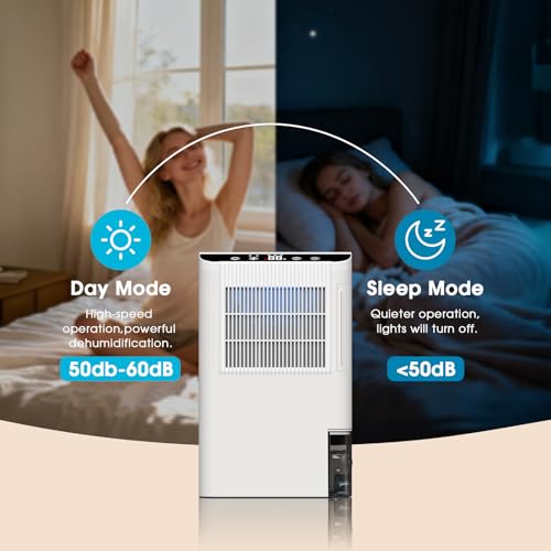 Image of Dehumidifiers for Home, 2000 Sq.Ft Small Dehumidifier with 3.3ft Drain Hose, 2.5L Tank, Timer Sleep Mode, Portable Dehumidifier for Basement, Bedroom, Bathroom (Milk White)