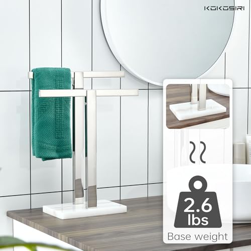 Image of KOKOSIRI Hand Towel Holder Stand Towel Rack with Marble Base, Bathroom Kitchen Vanity Polished Stainless Steel Towel Bar 15.7'' Height THS0001-SM-CH