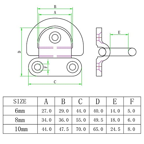 Taquet d'arrimage pliant 6mm en acier inoxydable 316 pour yacht et camion (2 pièces) - 8