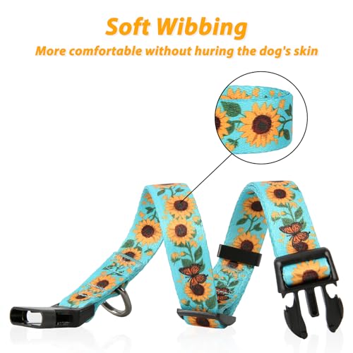 Image of HEELE Dog Collar, Adjustable Soft Dog Collar for Small Medium Large Dogs,Sunflower Floral Patterned Puppy Collars with Quick Release Buckle Sunflower Green L Length 15.94''-25.59'
