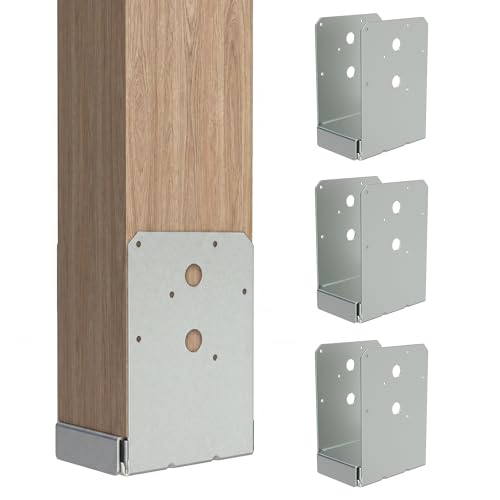 vikofan 4x6 Post Base for Concrete 4pcs Hot-Dip Galvanized 2mm Thick Steel Post Anchor Bracket with Embossed Reinforcement 1-Inch Standoff Deck Post Tie for Pavilion Porch (Actual 3.5 x 5.5)