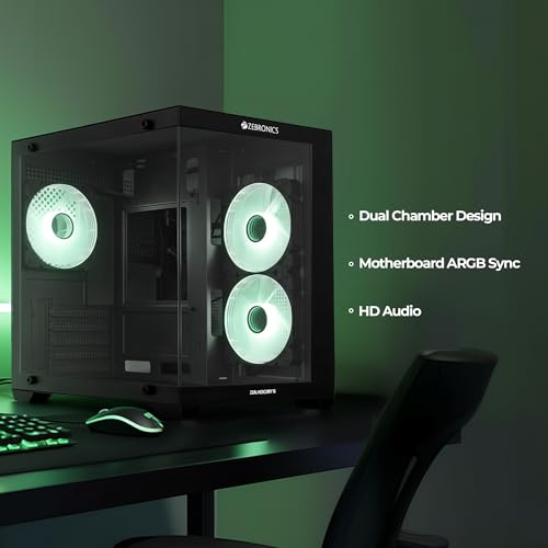 Image of Zebronics Cube Gaming PC Cabinet, 240mm Radiator Support, mATX /ITX Compatibility, 270 Tempered Glass, Magnetic Dust Filter, Bottom PSU Mount, Clean Dual Chamber Layout (Mercury 15, Black)