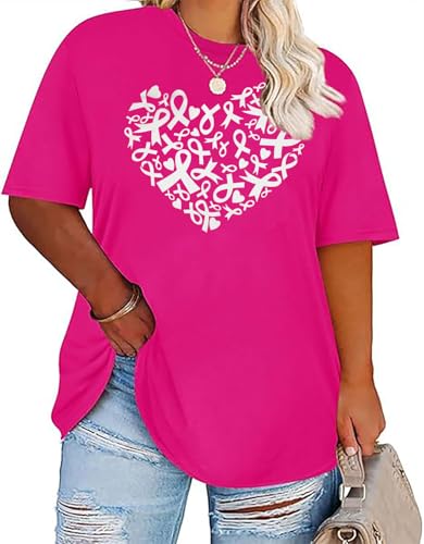Plus Size Women's Breast Cancer Shirts Pink Ribbon Breast Cancer Awareness T-Shirts Spread The Hope Short Sleeved Top