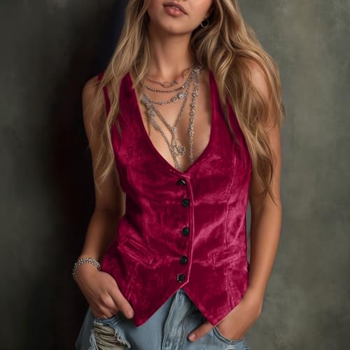Chaleco rojo unisex XL con botones estilo casual de moda para carnaval 2026 3