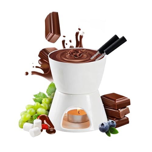 CogitMin Set à Fondue Au Chocolat,Service à Fondue en Céramique Compatible Lave-Vaisselle,Comprend 2 Fourchettes et Un Petit Chandelier,Convient pour Les Repas en Famille, Fromage, Chocolat