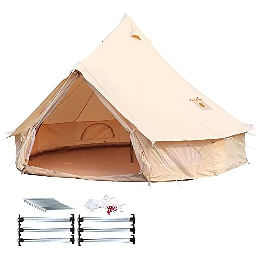 VEVOR Yurt Tält för Camping 9,84 ft Vägg Yurt Tält 4-säsongs Klocktält Vattentätt 3-5 Personer Campingtält i Bomullsduk med Spishål Vattentätt Enkel Att Installera för Camping Vandring Och Utomhus.