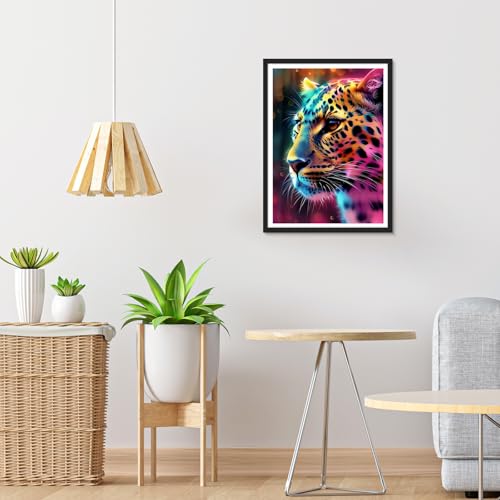 Image of HEIBAGO Leopard Diamond Art Kits for Adults, Animal Diamond Painting Kits for Adults Beginners, 5D Full Drill Round Diamond Art Painting, DIY Diamond Dots for Adult for Home Wall Decor 12 x 16 Inch
