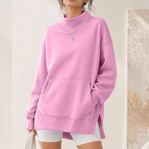 Oversized Mock Neck Sweatshirt Women Soft Fleece Pullover Tunic Sweatshirts - image 4