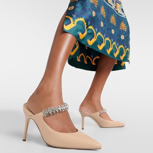 MIRAAZZURRA Heel Mules for Women Pointed Close Toe Stiletto High Heels Slip On Mules for Women Bridal Wedding Dress Party2