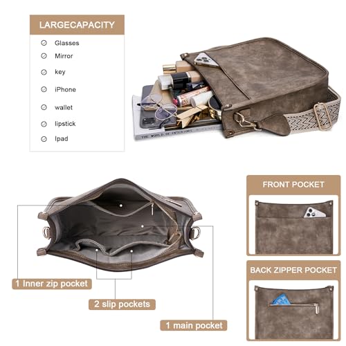 Image of HKCLUF Crossbody Bags for Women Trendy Vegan Leather Hobo Handbags With 2PCS Adjustable Guitar Strap Shoulder Bucket Bags