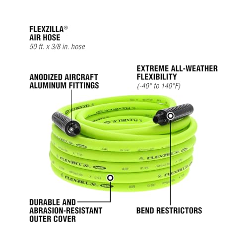 image for Flexzilla Air Hose, 3/8 in. x 50 ft., 1/4 in. MNPT Fittings, Heavy Dut