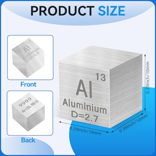 Image of 0.39 inch Aluminium Metal Element Cube 10MM Density Cubes 99.99% High Purity, Periodic Table of Elements Collection for Element Collections Hobbies, Pure Aluminium Cube(AI 0.39 Inch)