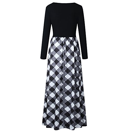 MEROKEETY Women's Plaid Long Sleeve Empire Waist Full Length Maxi Dress with Pockets