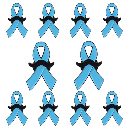 WANDIC 10 PCS Broche Bleu Movember,Pins Ruban Bleu Novembre en Métal pour la Sensibilisation au Cancer de la Prostate et du Colon pour Accessoires Décorations Événements Associations Caritatives