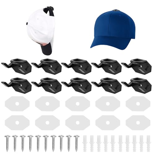 Varenzya 10 Pièces Porte Casquette Mural, Support Casquette Mural, Crochets Autocollants Noirs pour Chapeaux, Accroche Casquette, Crochet pour Casquette Accessoire de Rangement Petit et Pratique