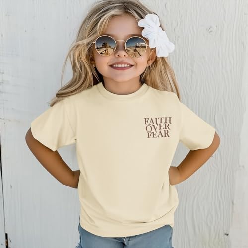 Image of Girls Faith Over Fear Christian Shirts for Kids Jesus God Bible Verse Religious Tshirt Cute Preppy Graphic Tees Tops
