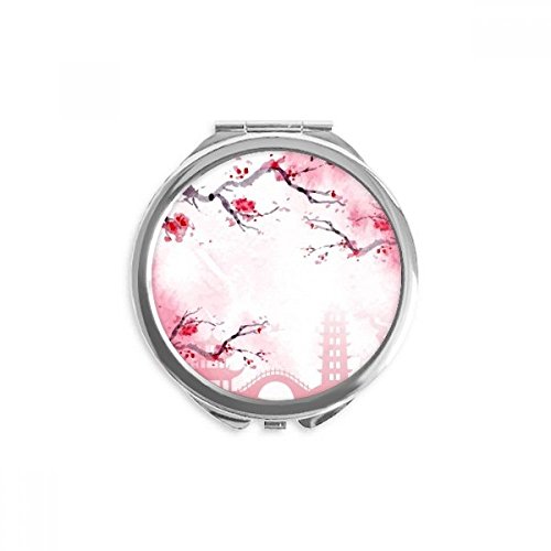 Miroir de poche sakura rond portable et compact avec motif illustration japon rose