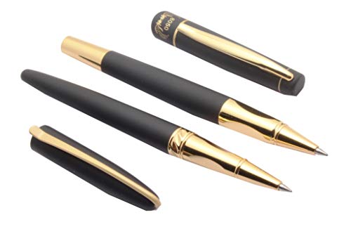 Ledos Set Of 2 – Dikawen Baleno & Trinity Rollerball Pens Soft Rubberized Matt Black With Golden Trims