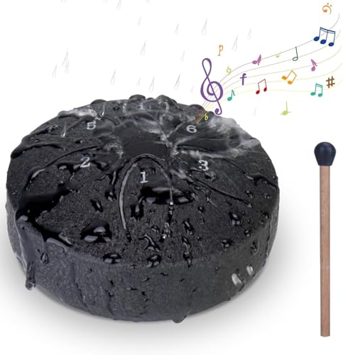Rain Drum for Outside Garden - Upgraded Non-Waterlogging Steel Tongue Drum Rain Chime 3 Inches 6 Notes Mini Outdoor Instrument(Black)