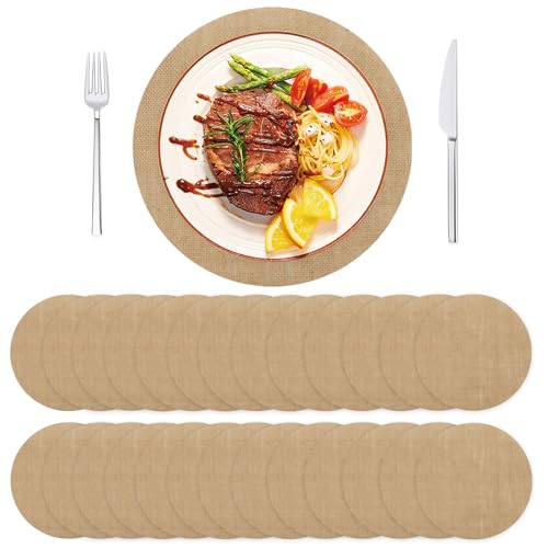 40 PCS Round Burlap Placemats 11.8 Inch Jute Rustic Place