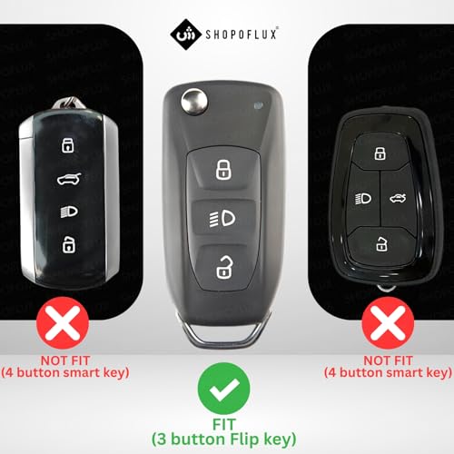 Image of SHOPOFLUX Metal Key Cover Compatible with Tata Tiago | Nexon | Altroz | Curvv | Safari | Storme | Zest | Bolt | Tigor | Punch | Hexa 3 Button Flip Key