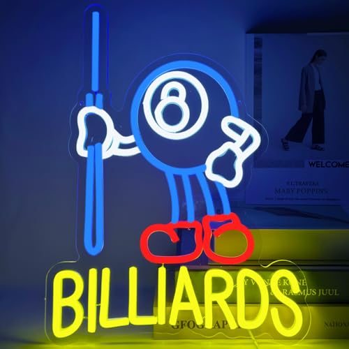 Image of Billiard Neon Sign, Man Cave Neon Sign, Neon Signs for Wall Decor, USB Powered Neon Wall Signs for Billiard Room Game Party Decor Bedroom Man Cave Boys Billiards Lovers Gift