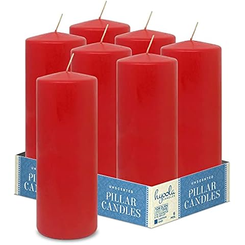 Hyoola Velas Pilar Color Rojo - Velas Grandes Sin Aroma - Paquete de 6 Cover