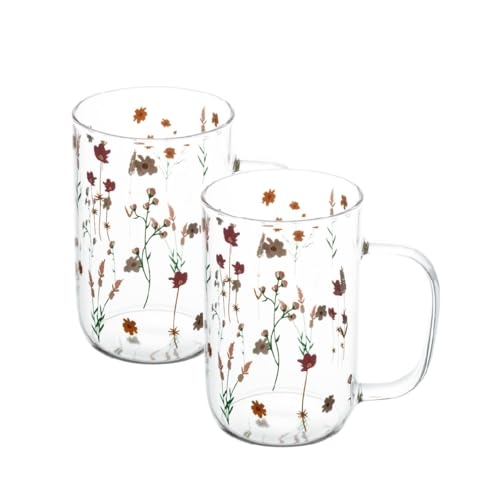 WOLFF - Conjunto 2 Canecas de Vidro Borossilicato Resistente a Calor Bouquet 280ml