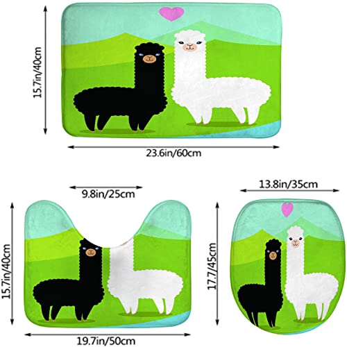 Badezimmerteppich-Set, 3-teilig, Zwei niedliche Alpakas in der Liebe, waschbare Badeteppiche, rutschfest, mit Rückenpolster, Konturteppich und Toilettendeckelbezug – Bild 3