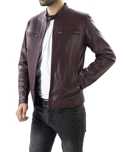 Image of Jild Classical Single Piece Lambskin Leather Jacket Men - Everyday Wear Snap Tab Collar Men's Motorcycle Leather Jacket