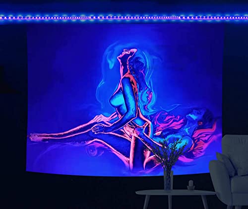 Qghot Blacklight Tapestry, Burning Lover Tapestry Uv Reactive Psychedelic Neon Tapestries, Wall Hanging Glow In The Dark Party Backdrop For Room Decor 60X50 Inchs #TOP2