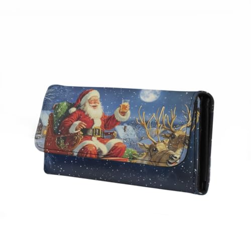 Image of AFPANQZ Women's PU Leather Three Fold Wallet Elegant Purse for Everyday Use | Funny Santa Claus Print Long Trifold Clutch Purse, Credit Card Money Organizer with ID Window, Christmas Decor