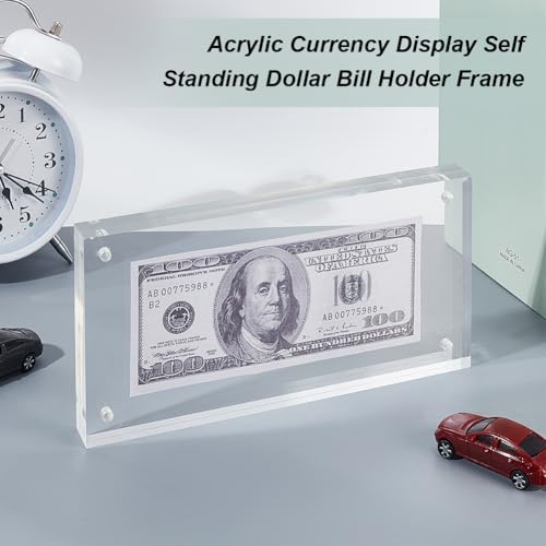 Miniatura 4 de Ahandmaker Marco De Billetes De Dólar Acrílico Autónomo Para Exhibición De Monedas, Marco De Fotos De Licencia Comercial De Doble Cara, 7.9 X 3.9 Pulgadas