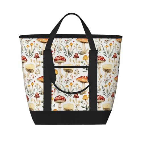 Sac d'épicerie isotherme réutilisable au motif poétique de fleurs de champignons