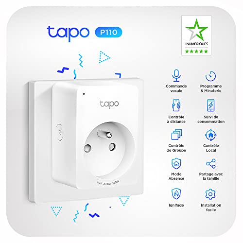 tapo prise connectée wifi, suivi de consommation, 16a type e, prise intelligente compatible avec alexa et google home, contrôler le radiateur, le chauffage, le chauffe eau à distance tapo p110(fr)