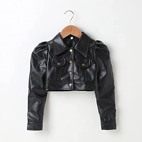 WASAIGOOD Toddler Girls Motorcycle Jackets PU Faux Leather Coat Turn-Down Collar Long Sleeve Crop Tops Outerwear Coats2