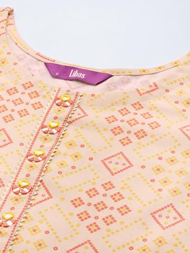 Image of Libas Womens Printed Cotton Blend Straight Kurta With Trousers