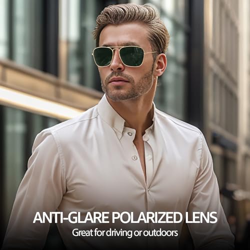 SIPHEW Polarized Square Aviator Sunglasses for Men, Retro Double Bridge Metal Frame, UV400 Protection for Outdoor/Driving2