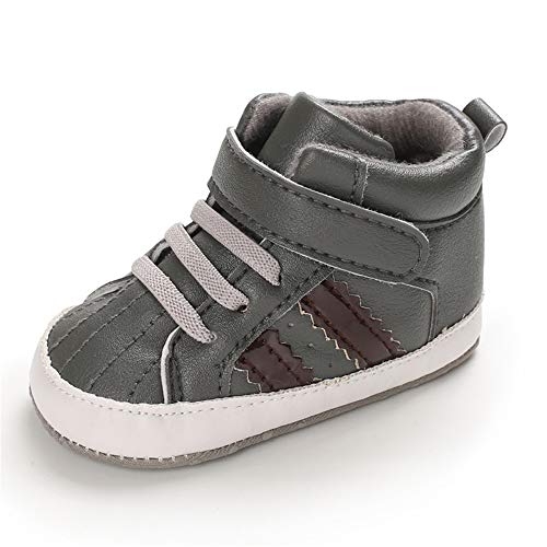 SOFMUO Baby Boys High-Top Ankle Sneakers Infant Slippers Anti-Slip Soft Sole Toddlers First Walkers Shoes(Grey,12-18 Months)