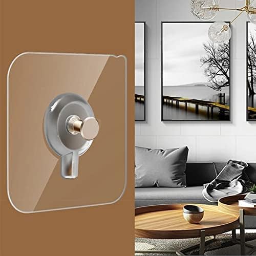 Image of KASHIVAL Self Adhesive Wall Hooks Pack of 20 Pieces 10 Flat + 10 Hanging | Stainless Steel Hooks Transparent PVC| No Drill Waterproof Hooks for Bathroom Kitchen (20 Flat Hook with Thread)