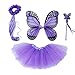 4 PC Girls Fairy Princess Costume Set with Wings, Tutu, Wand & Halo (Light Purple)