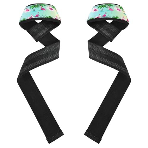 STAYTOP Flamingos and Palm Leaves Wrist Straps for Weightlifting,Lifting Straps with Neoprene Cushioned Wrist Padded and Anti-Skid Silicone for Strength Training,Bodybuilding,Deadlifting