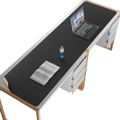 Vyaaa 75インチ x 19.6インチ PUレザー & コルク 大型デスクマット (ブラック) - XXL 拡張マウスパッド リバーシブルデスクプロテクター 滑り止め コンピューターデスクパッド オフィス ゲーム 自宅用