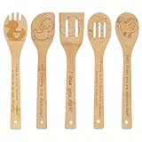5PCS Duck Wooden Cooking Spoons Set Duck Gifts for Women Kitchen Decor Bamboo Cooking Utensil Spoons for Housewarming Wedding Anniversary Thanksgiving Christmas Gifts Mom Women